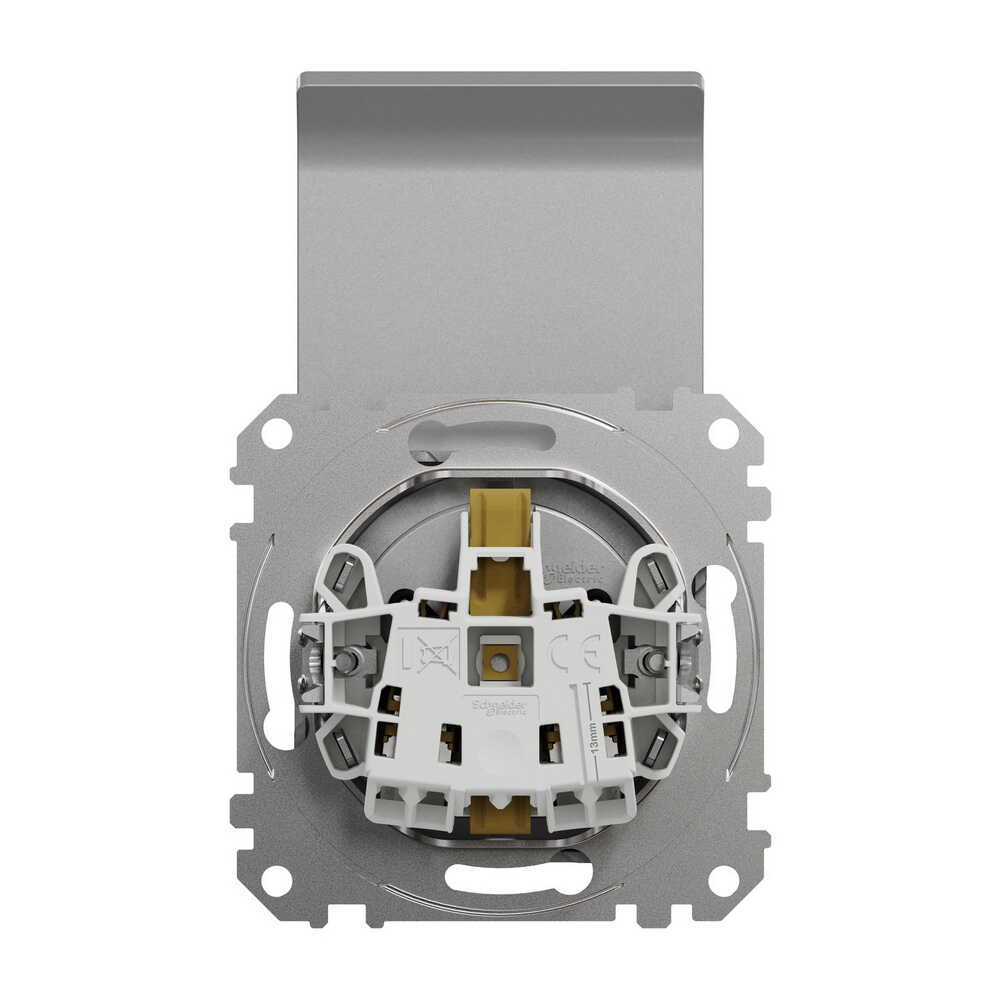 Розетка Schneider Sedna Design алюміній 1-на з заземленням з шторками та кришкою ( SDD113024 )
